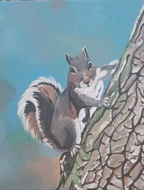 Blue Background Squirrel Wall Art Painting - Nature Animal Canvas